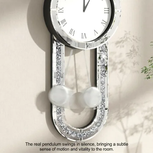 Vista 5 de SHYFOY Reloj de pared decorativo, reloj de péndulo con espejo de 31.5 pulgadas, reloj de pared grande silencioso de lujo con diamante triturado