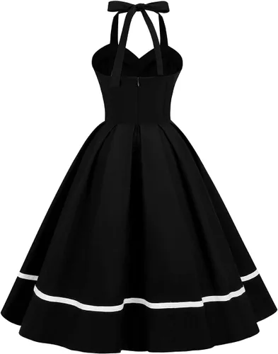 Vista 3 de Vestido vintage de los años 50 y 60 para mujer, estilo vintage, sin mangas, con lunares, estilo retro, Audrey Hepburn, retazos, vestido de noche