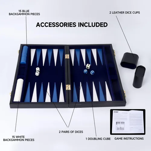 Vista 4 de GSE Games & Sports Expert - Juego de mesa de backgammon de piel (tamaño pequeño/mediano/grande) Premium Leather, Travel Folding Board, Classic