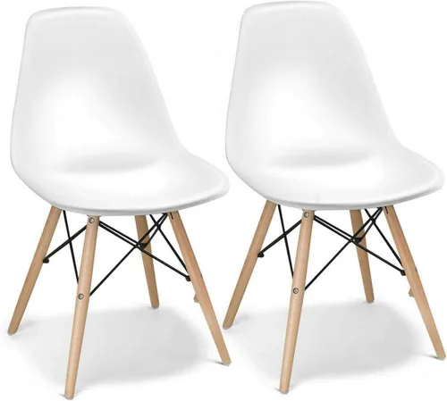 Vista 10 de DORTALA Sillas de comedor premontadas, sillas de plástico con patas de madera, respaldo ergonómico, sillas sin brazos de estilo moderno para sala