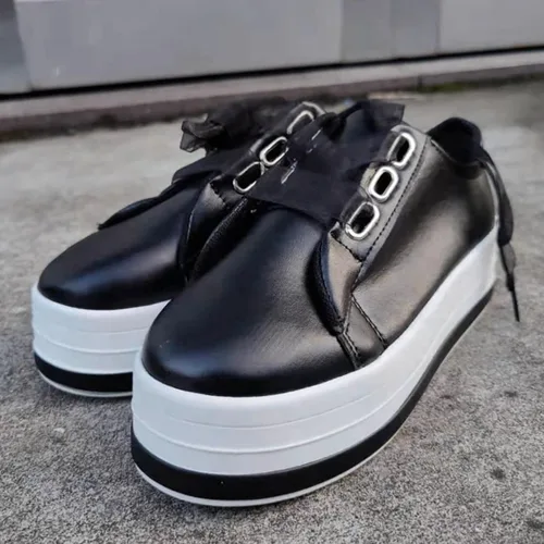 Vista 3 de Hbeylia Zapatos deportivos de plataforma para mujer, a la moda, informales, de cuero, puntera redonda, parte inferior gruesa, tacones altos, zapatos
