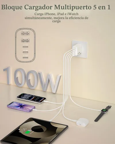 Vista 3 de 100W 5-Port USB C Charging Blocks for iPhone 17 Charger Fast Charging 2Pack