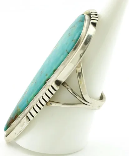 Vista 3 de Anillo Navajo de plata 925 Kingman turquesa firmado Doug Zachary C80s Plata de ley turquesa