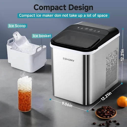 Vista 6 de EUHOMY Nugget Máquinas de Hacer Hielo para Encimera, Listo en 8 Minutos, 35 libras/24H, Autolimpiante, Máquina de Hacer Hielo Portátil con Cuchara