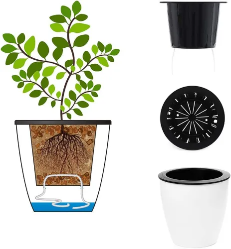 Vista 6 de Maceta de riego automático de 3.5 pulgadas, maceta pequeña de 3 piezas, para todas las plantas, hierbas, violetas africanas, suculentas, flores