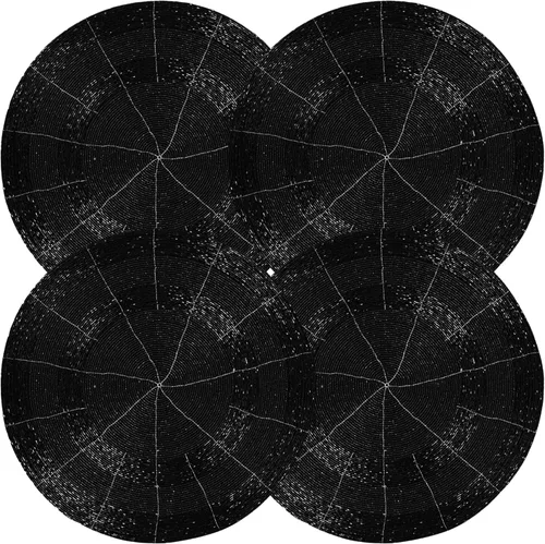 Vista 17 de 4 Piezas Manteles Individuales con Cuentas - Manteles de Mesa Redondos de Cuentas de Vidrio de 13 Pulgadas con Respaldo de Algodón - Elegantes