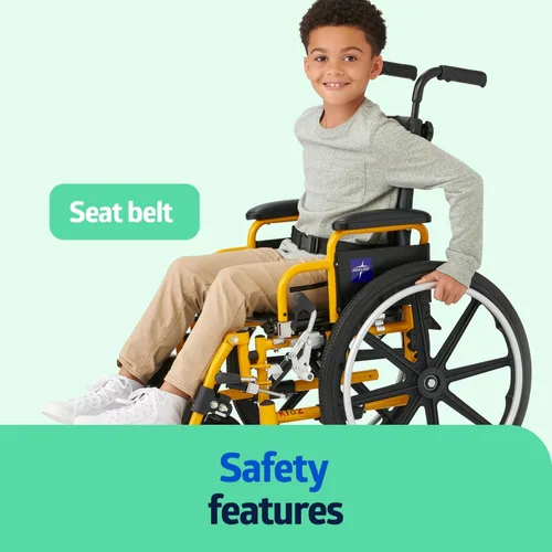 Vista 5 de Medline Silla de ruedas pediátrica para niños - Promueve la comodidad y la movilidad, asiento de 14 pulgadas de ancho x 12 pulgadas de profundidad