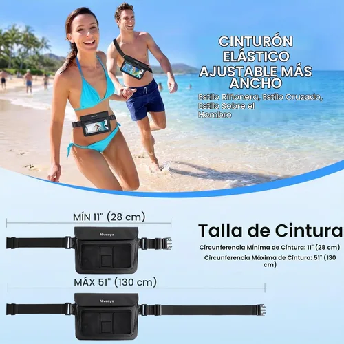 Vista 7 de Niveaya Paquete de 2 riñoneras impermeables para mujeres y hombres, IPX8, bolsa impermeable para cinturón seco para playa, kayak, natación, pantalla