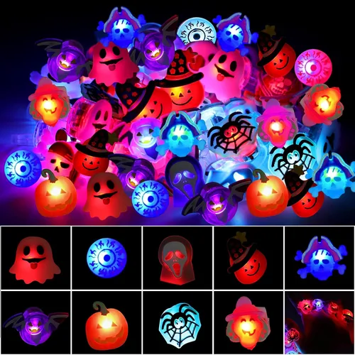 Vista 4 de U-Goforst 88 piezas de recuerdos de fiesta de Halloween para niños, pulseras iluminadas que brillan en la oscuridad, collares, anillos LED, juguetes