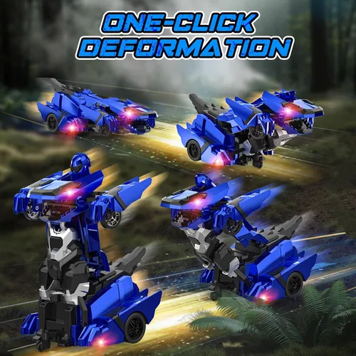 Vista 2 de Kroyedfuw Coches RC Transformables de Dinosaurio, Coche de Control Remoto 2.4Ghz que se Transforma en Robot con Luz Intermitente, Rotación 360°
