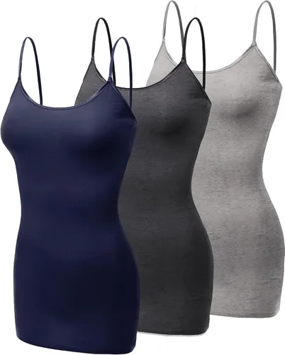 Vista 407 de Emmalise Camisola larga casual básica para mujer, con tirantes ajustables, top en capas