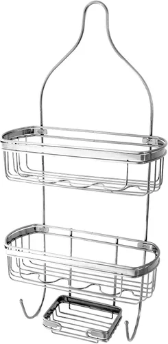 Vista 5 de Splash Home Puerta de baño o colgante de cabezal de ducha con dos cestas organizadoras, más estantes de almacenamiento para champú, jabones Negro