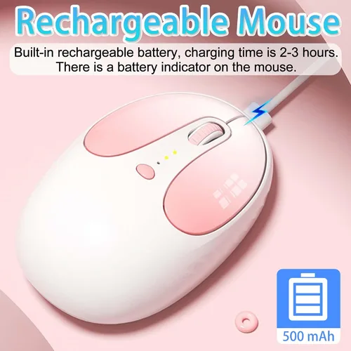 Vista 6 de Ratón Bluetooth inalámbrico, bonito diseño de orejas de conejo, doble modo recargable, silencioso, portátil, ergonómico, 1600 DPI, kawaii cómodo