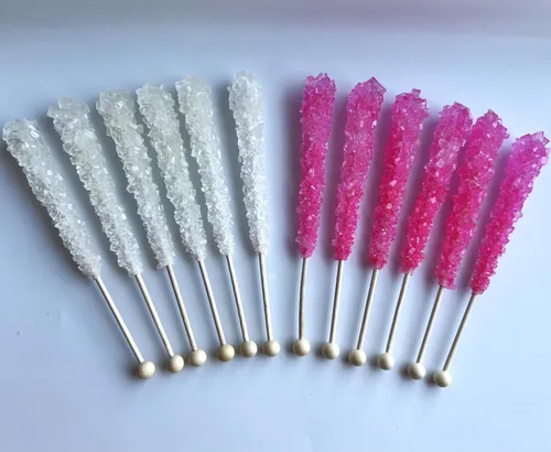 Vista 5 de Palitos clásicos de caramelo de roca, caramelos de roca de azúcar en cristal, envueltos individualmente (Paquete de 12, Niña bebé