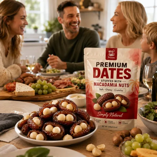 Vista 3 de Dátiles rellenos de macadamia, fechas premium con nueces de macadamia, 8.8 Rojo