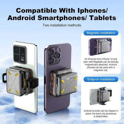 Vista 5 de Enfriador magnético para teléfono con batería, ventilador de refrigeración inalámbrico recargable para iPhone/iPad, funda de refrigeración