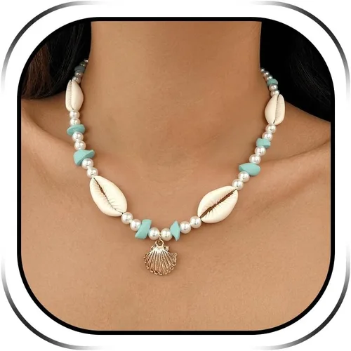 Vista 25 de Collar de concha marina de Your Always Charm para mujer, collar de concha ajustable con capas de encanto de concha marina para mujer, atuendos de A