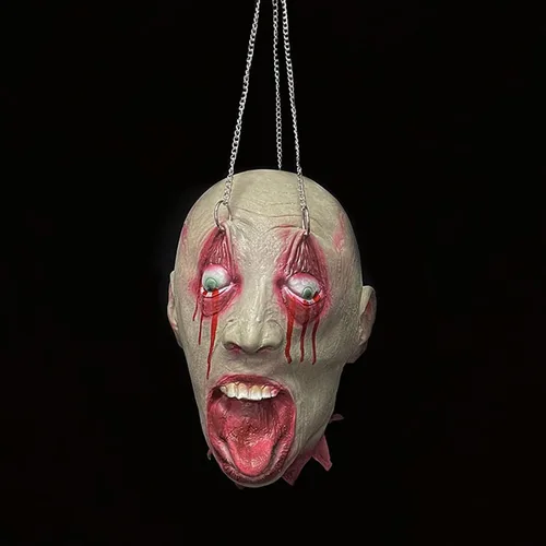 Vista 11 de Decoraciones colgantes de cabeza dividida para Halloween, cuerpo sangriento aterrador, cuerpo sangriento, tamaño real, real, accesorios de colgante