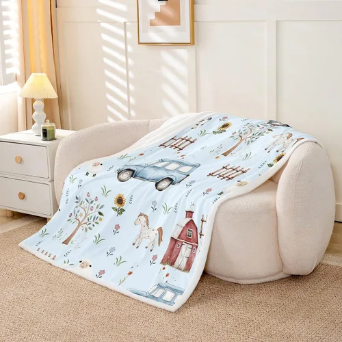 Vista 2 de Erosebridal - Mantas de bebé unisex para niños y niñas, mantas de guardería de animales de granja de minky 40x50, manta sherpa con diseño de tractor