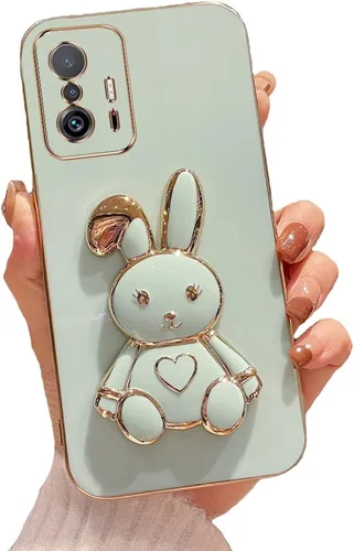 Vista 26 de Funda con soporte de conejo de corazón para Xiaomi Redmi A1, galvanizado suave TPU protector delgado a prueba de golpes con lindo conejito soporte