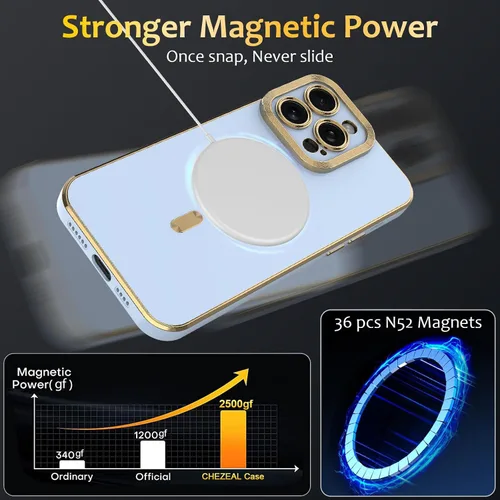 Vista 4 de Magsafe - Funda magnética para iPhone 13 Pro Max, cubierta de lujo chapada en forma de corazón, compatible con Magsafe para mujeres y niñas con Azul