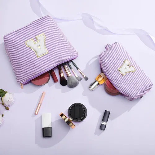 Vista 134 de YOOLIFE Regalos del Día de la Madre para Mujeres, Bolsa de Maquillaje con Iniciales, Bolsa de Maquillaje para Viaje, Bolsa de Maquillaje Negro