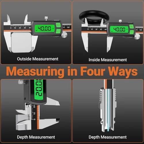 Vista 6 de Calibre digital, calibre Vernier recargable de acero inoxidable tipo C, conversión de F/MM/in, LCD grande, pinza de medición digital de carga USB