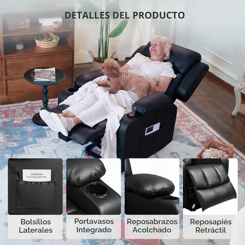 Vista 8 de FLEXISPOT XL31 - Silla reclinable con elevación eléctrica para ancianos, silla elevadora eléctrica con masaje y calor, sofá reclinable de piel Negro
