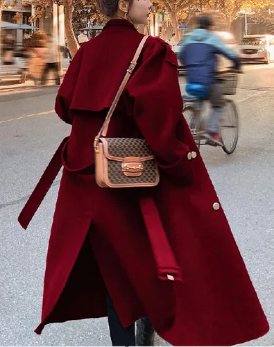 Vista 2 de chouyatou Gabardina de invierno para mujer, con doble botonadura, de lana, con solapa de muesca