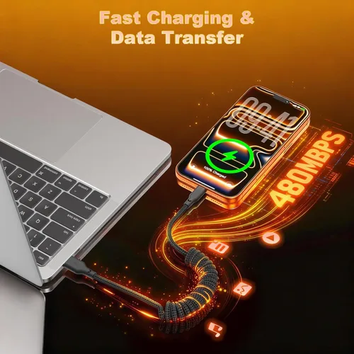 Vista 7 de Cable CarPlay en espiral USB A a USB C [2 unidades, 3 pies], cable retráctil retráctil para iPhone para automóvil, cable de carga rápida retráctil