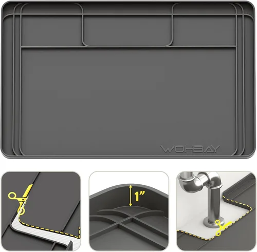 Vista 7 de Wohbay Tapetes para debajo del fregadero de cocina, impermeables, cortados para adaptarse a la bandeja de goteo debajo del fregadero para gabinetes