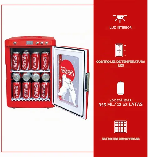 Vista 4 de Mini refrigerador retro de 25 L de Coca-Cola con diseño de oso polar, enfriador/calentador portátil para aperitivos, bebidas, cuidado de la piel