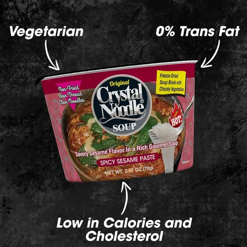 Vista 4 de Crystal Noodle Pasta de sésamo picante, vaso de cartón de 2.47 oz, 6 unidades, rojo