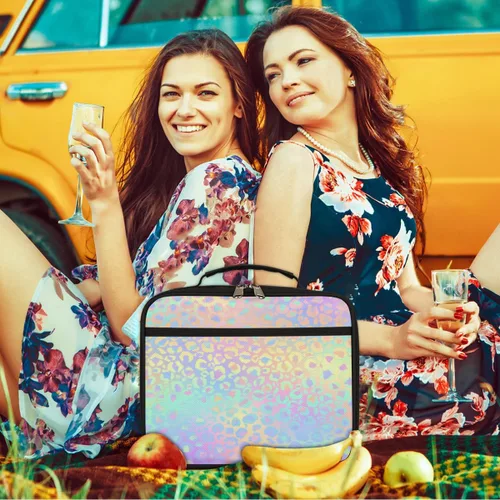 Vista 7 de Lonchera con estampado de leopardo para niños, con estampado de leopardo, bolsa de almuerzo aislada para niños y niñas, reutilizable, contenedor