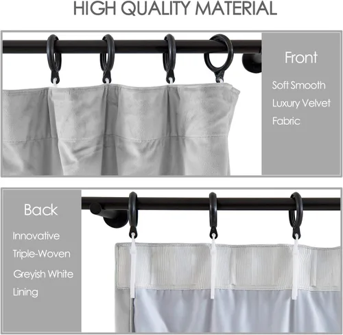 Vista 50 de cololeaf Panel de cortinas opacas de terciopelo con forro para cine en casa, cortina de ganchos planos para barra transversal o pista, 100 pulgadas