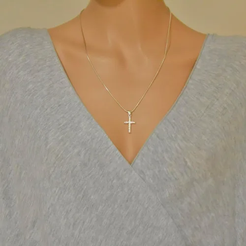 Vista 4 de Colgante de cruz de plata de ley 925 con textura de madera, joyería religiosa unisex