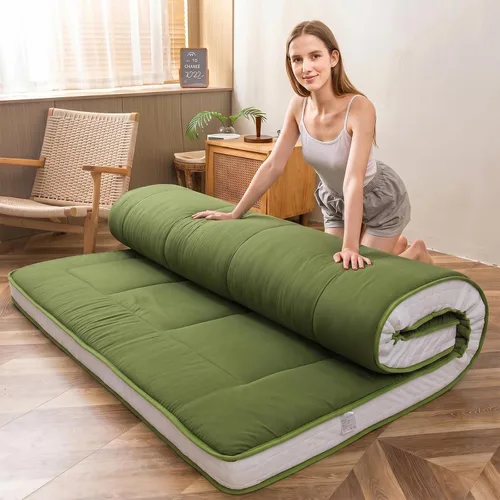 Vista 15 de MAXYOYO Colchón de suelo tipo futón japonés, cubrecolchón extra grueso para cama individual, enrollable, plegable, esterilla única, patrón de Negro