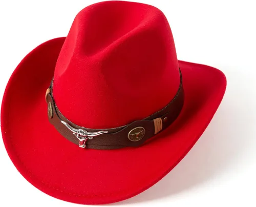 Vista 2 de Gossifan Sombreros clásicos de vaquera occidental para mujer con cinturón ancho