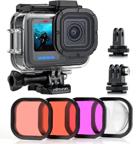 Vista 8 de SOONSUN - Estuche impermeable para GoPro Hero 13 12 11 10 9 Black, carcasa de buceo protectora subacuática de 196 pies/60 m con accesorios, montaje