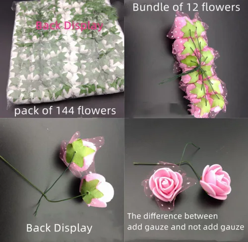 Vista 2 de 144pcs 12 colores mini flores artificiales rosas cabezas y tallo suave