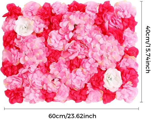 Vista 6 de Juego de paneles de pared de flores de seda artificial, telón de fondo de fiesta de boda, panel de pared floral de rosa de seda para ramo, Rosa