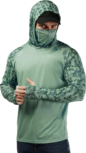 Vista 6 de Rodeel - Camisa de pesca para hombre con manga larga, UPF 50+, rendimiento de alto rendimiento para senderismo, con máscara, protección UV