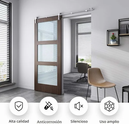 Vista 2 de EaseLife Kit de riel de acero inoxidable de 5 pies para puerta corrediza de granero, resistente, antioxidante, anticorrosión, se desliza suavemente