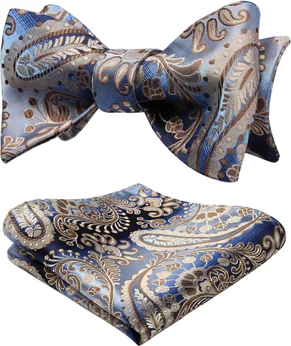 Vista 116 de HISDERN Pajaritas para hombre, corbatín de cachemira para hombre, corbata de lazo y bolsillo cuadrado, juego formal de esmoquin para boda