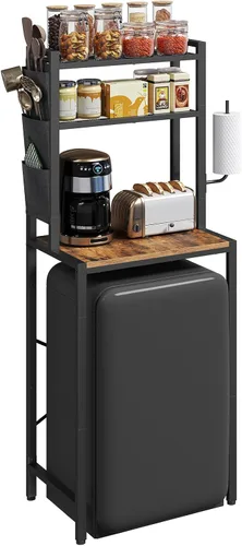 Vista 10 de MAHANCRIS - Estantería para panadería con mini nevera, soporte para microondas de 3 niveles, estación de barra de café con porta papeles, estante