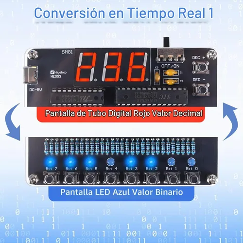Vista 2 de Kit de proyecto de soldadura de bricolaje, kit de práctica de soldadura de conversión binaria a decimal con luz LED y pantalla digital, kits