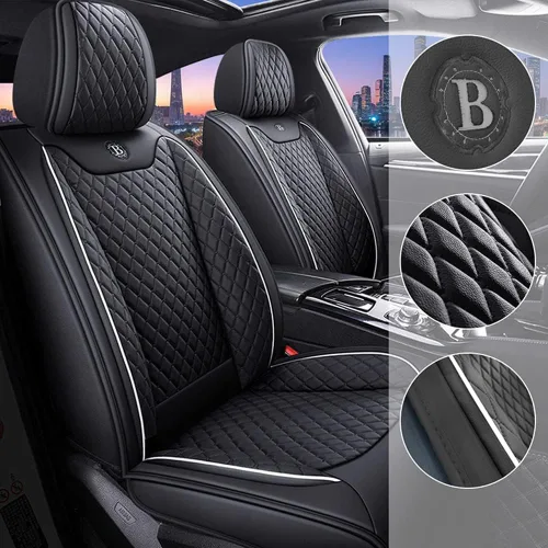 Vista 5 de Fundas de asiento de coche para 1 Series 114 116 118 123 125 140 5seat Front Rear Row PU cuero impermeable protector de asiento de coche negro