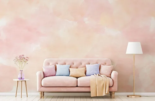Vista 2 de Murwall Watercolor Wallpaper Abstract Art Wall Mural Soft Peach Colors Paint Art Wallpaper