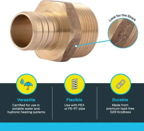 Vista 3 de SharkBite Adaptador Macho MNPT de Engaste de 1 Pulgada, Accesorio de Plomería de Latón, Tubería PEX, Cobre, UC140LFA