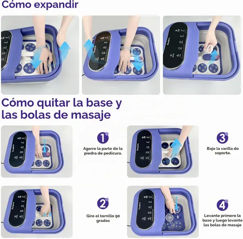 Vista 8 de Masaje rotatorio eléctrico plegable del balneario del pie con el calor Azul
